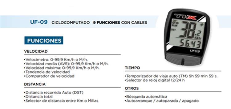 CUENTAKILOMETROS BICICLETA TKX UF-09 9F CON CABLE